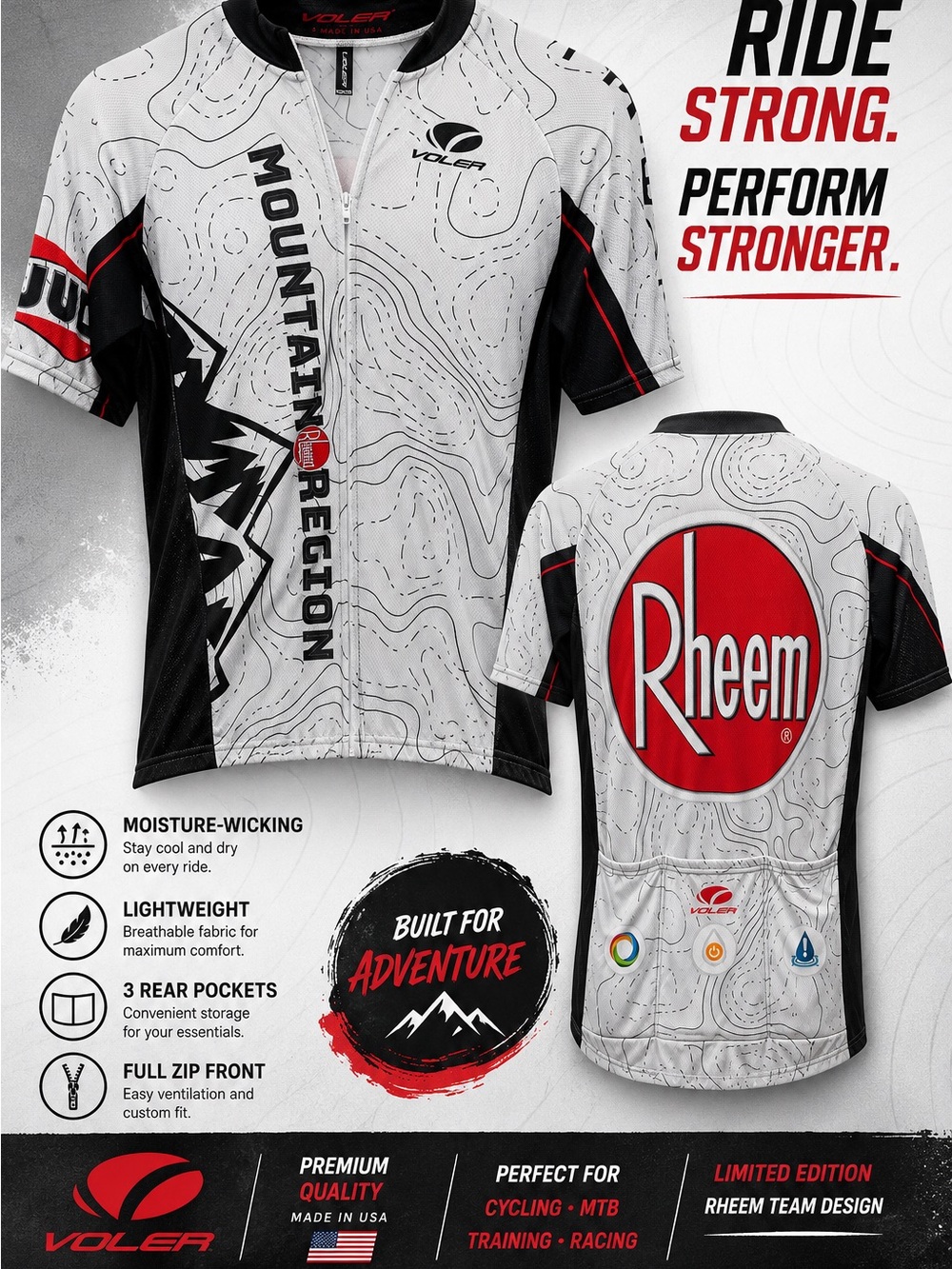 Men’s White & Black Mountain Region Cycling Jersey with Red Accents